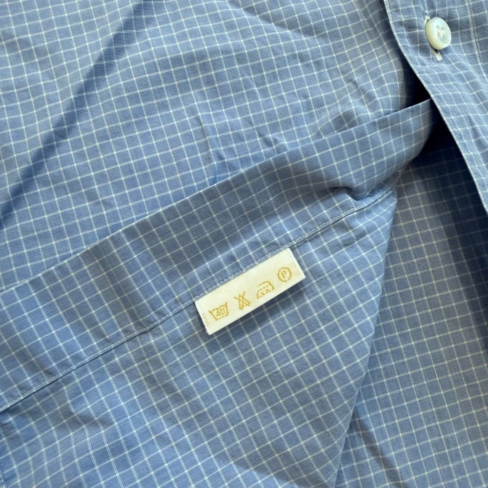 Brioni Button-Down Dress Shirt Fits Mens 17.5 Blue White Check Italy Cotton
